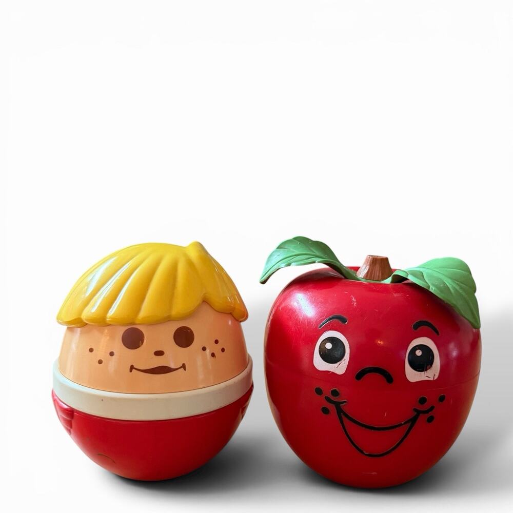Vtg Happy Apple & Jumbo Little Tykes Weeble Wobble Fisher Price Musical Large 5"